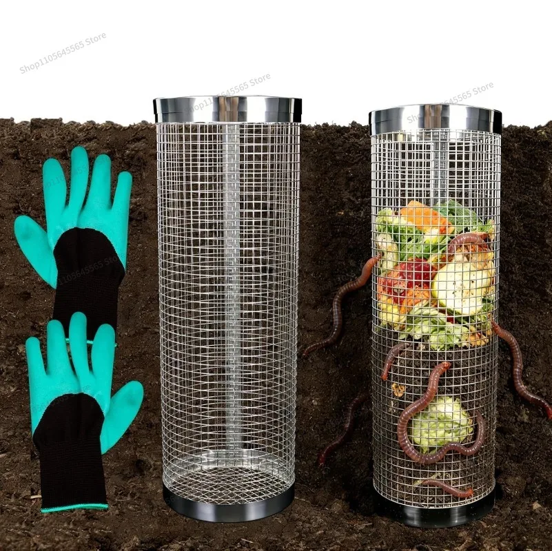Underground compost bin, small round stainless steel metal compost bin for home garden and outdoor compost bin