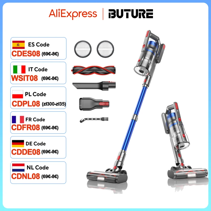 BUTURE JR500 450W 36000PA Suction Power Handheld Cordless Wireless Vacuum Cleaner Home Appliance 1.2L Dust Cup Removable Battery