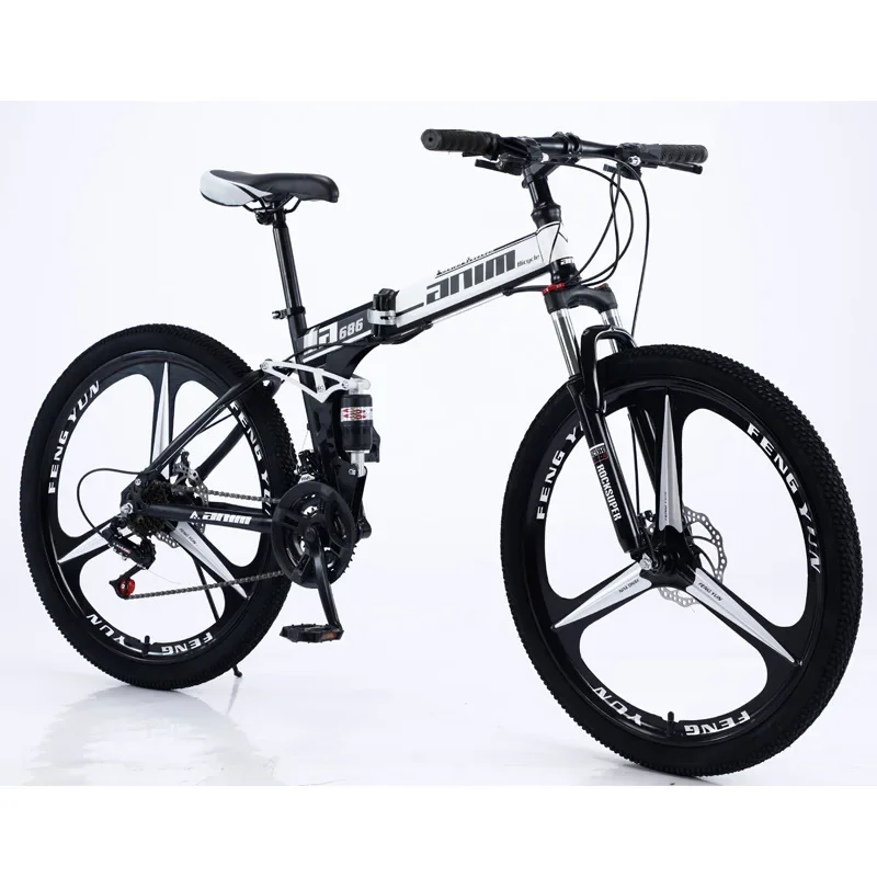 High Carbon Steel Folding Mountain Bike 24/26 Inch Double Shock Absorption One Wheel Folding Mountain Bike For Adult