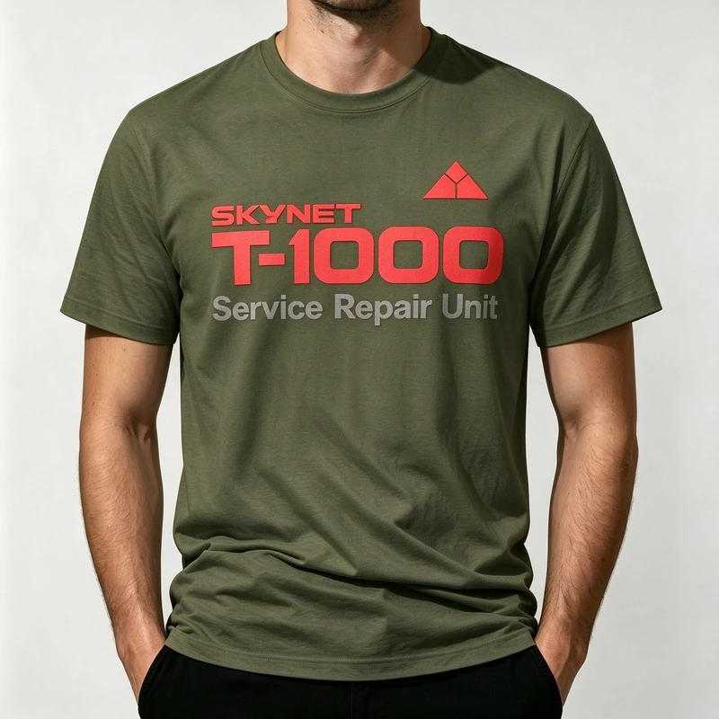 Skynet T-1000 Service Repair Unit T Shirt Men Vintage Sci Fi Movie Graphic Tees Casual Short Sleeve O Neck Cotton Gift Top