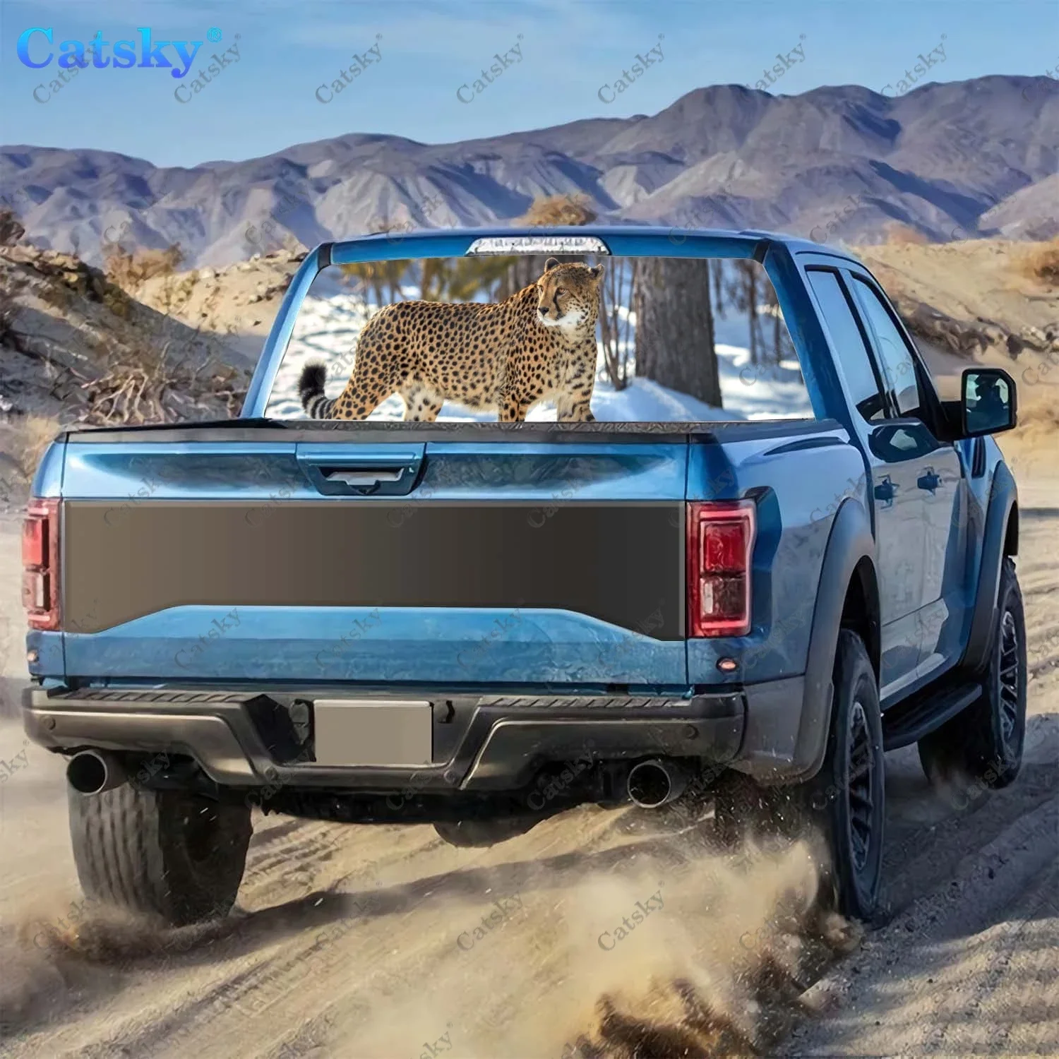 Wild Cheetah Print Car Rear Window Sticker Decor Windshield Decal Truck Rear Window Decal Universal Perforated Vinyl Graphic