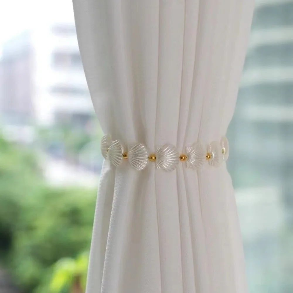 2 PCS Flower Shell Curtain Tieback Elegant Sweet Pearl Curtain Magnetic Buckle Beautifully Rose Curtains Tie Rope Living Room