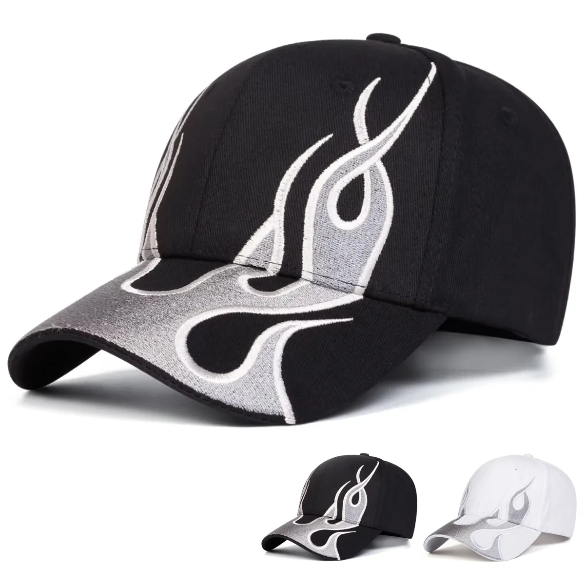 Unisex Flame Embroidery Baseball Caps Outdoor Adjustable Spring and Autumn Casual Sunscreen Hat