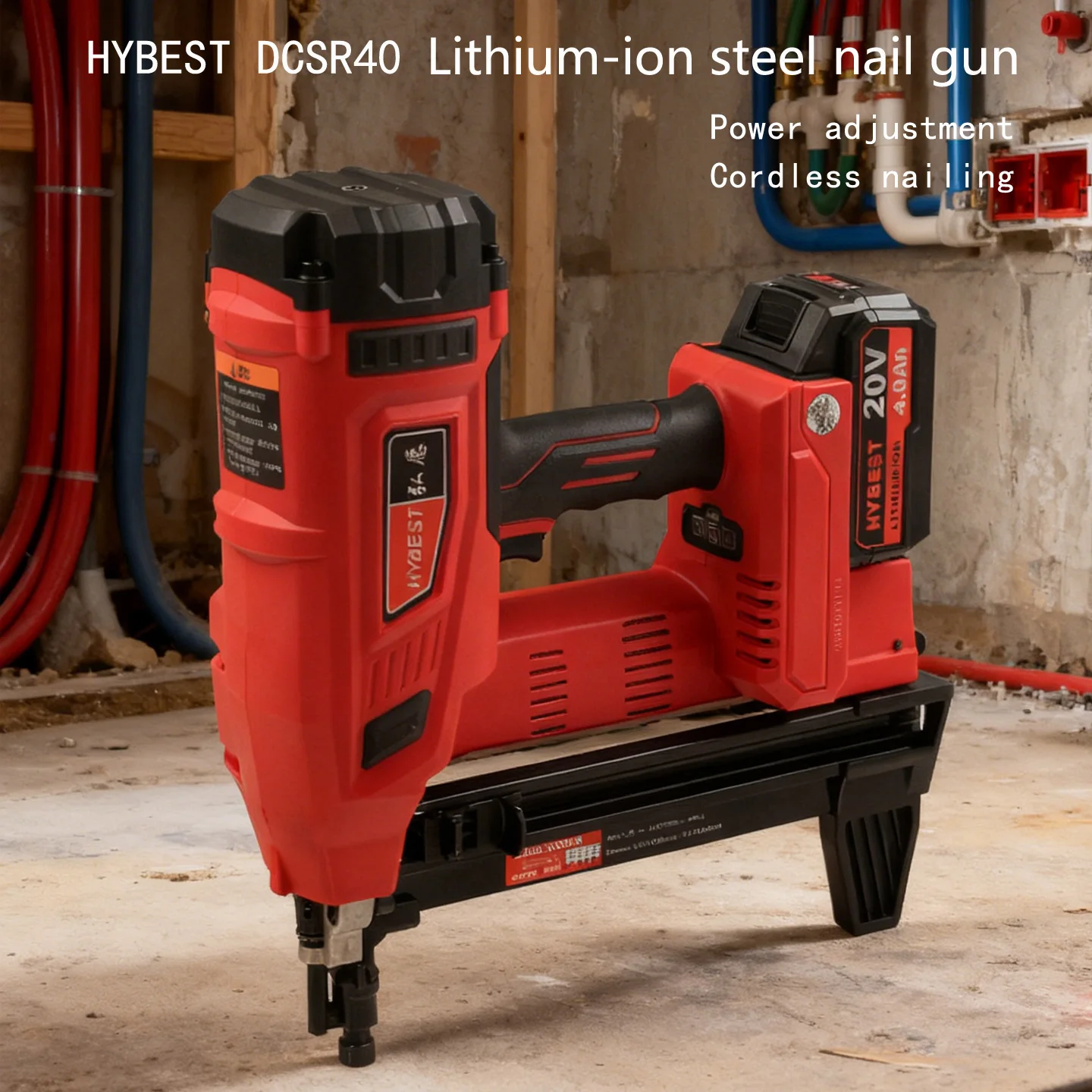 HYBEST DCSR40 Cordless Power Nail Gun for Concrete Walls - Durable Battery Operated Nail Gun for Home Improvement Projects