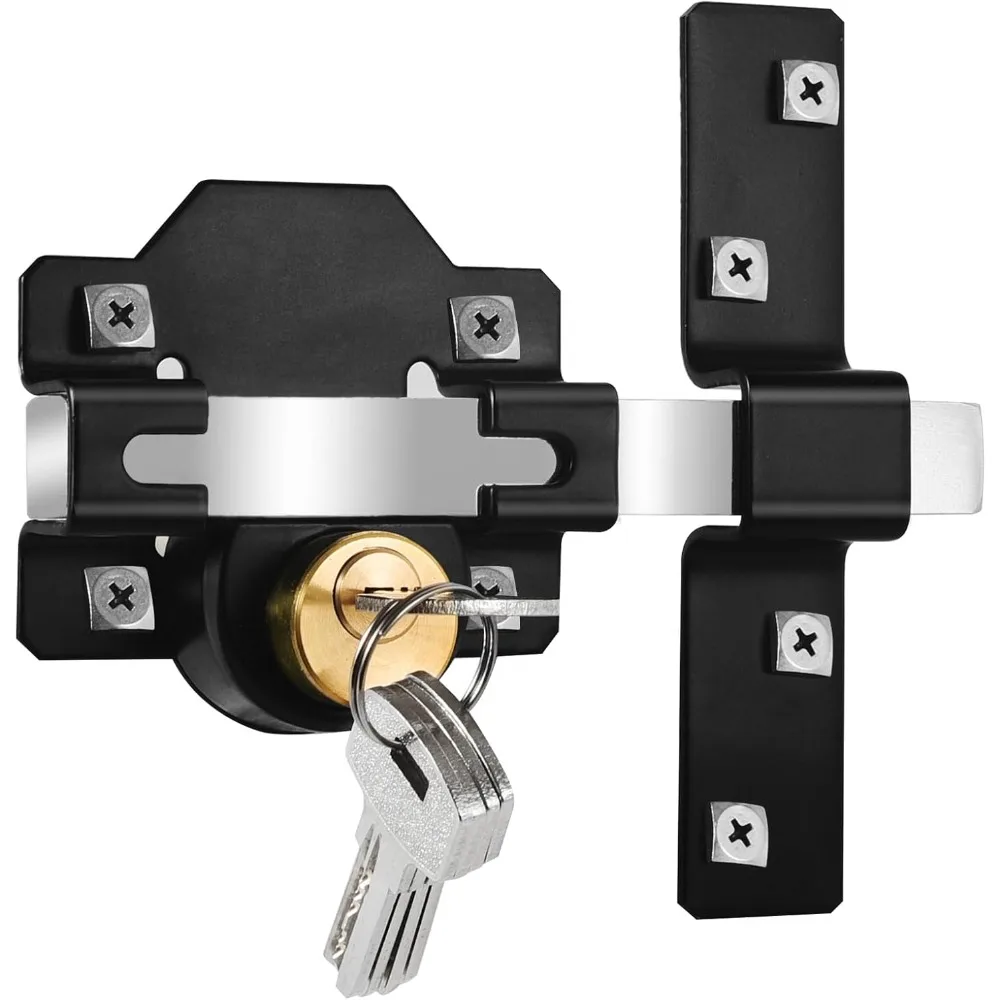 

Fence Door Lock,50mm/70mm Metal Crossbar Latch Gate Lock, ,Mortrise Lock with 5 Keys for Sliding Doors Wooden Garden Fences Door