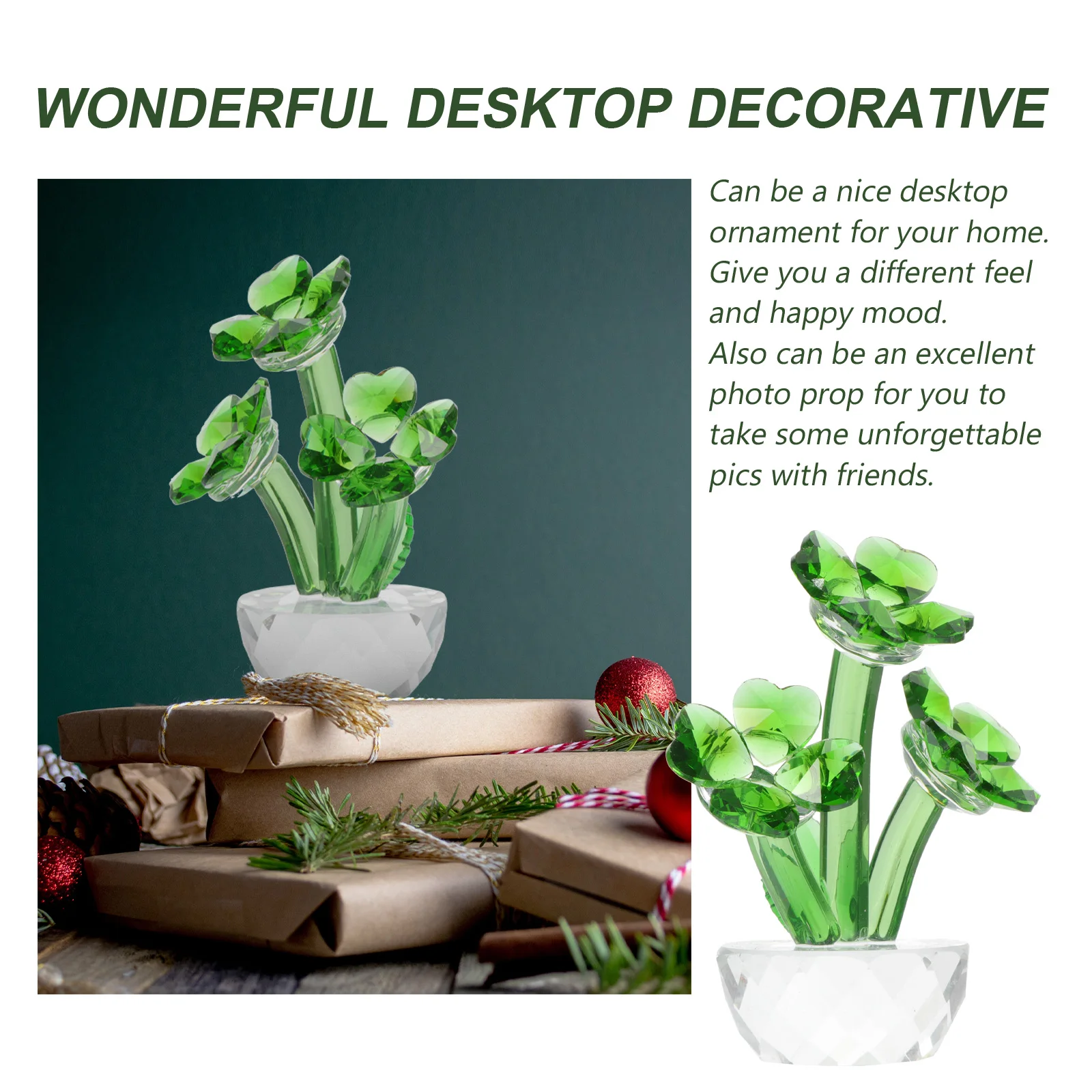 

Creative Crystal Clover Adornment Delicate Desktop Craft Decor for Bedroom Tabletop Luck Ornament Home Styling