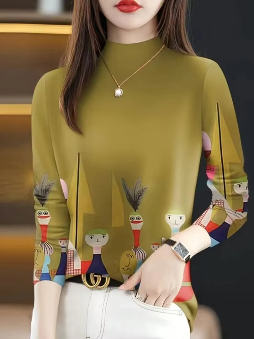 

Large Size New Sle Women's Long Sve T-irt Spring 2026 Anti-Aging Belly Covering High End Faion Commute Ethnic Univer...