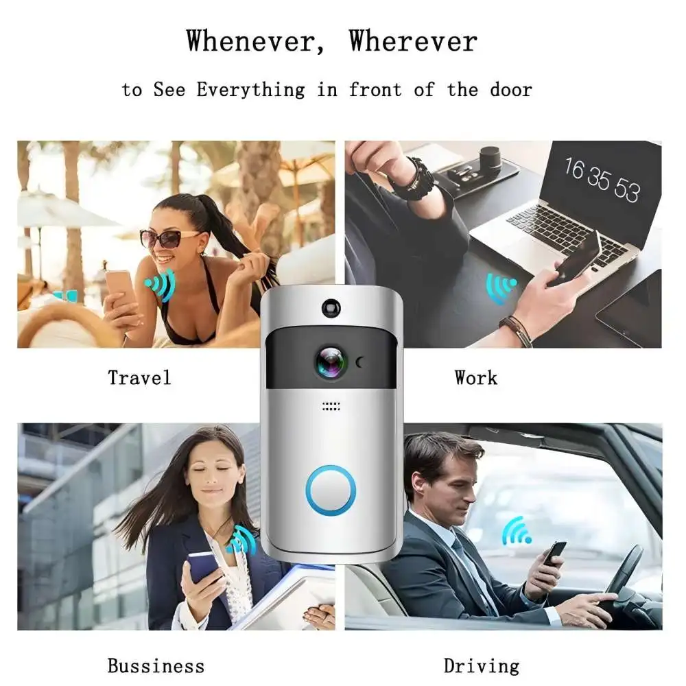 V5 Security Video Doorbell 2.4G Wifi 2-Way Audio HD Night Vision Viewing Angle 166° Pictrue Snappe Video Recorde Cloud Storage