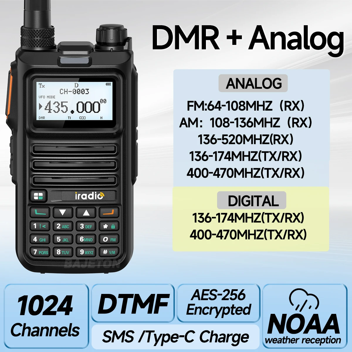 Iradio DM-UV4R dmr digital analógico walkie talkie modo duplo analógico slot de tempo duplo AES-256 1024 canais uhf vhf dtmf rádio em dois sentidos