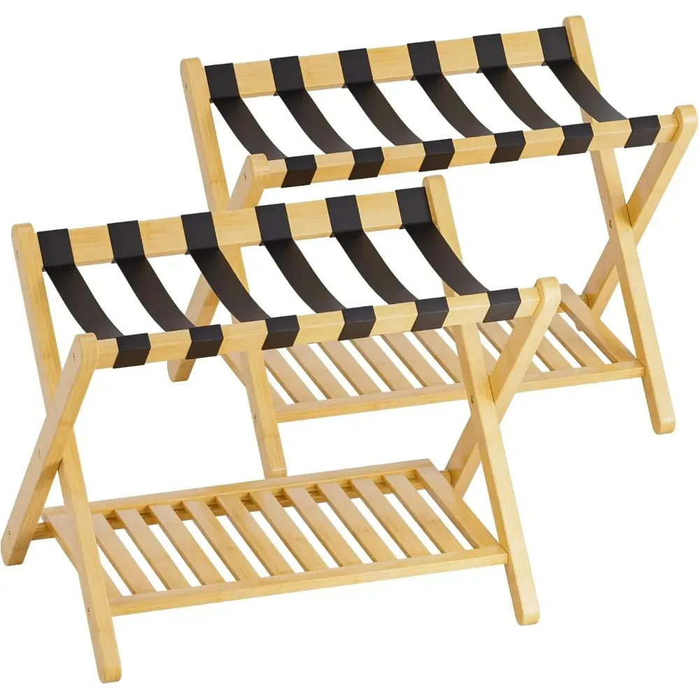 

Foldable Bamboo Luggage Rack Set of 2 with Storage Shelf for Bedroom, Guest Room, Hotel