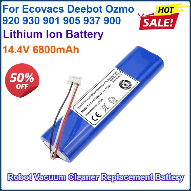 

14.4V 6800mAh Robot Vacuum Cleaner Replacement Battery for Ecovacs Deebot Ozmo 920 930 901 905 937 900 Lithium Ion Battery