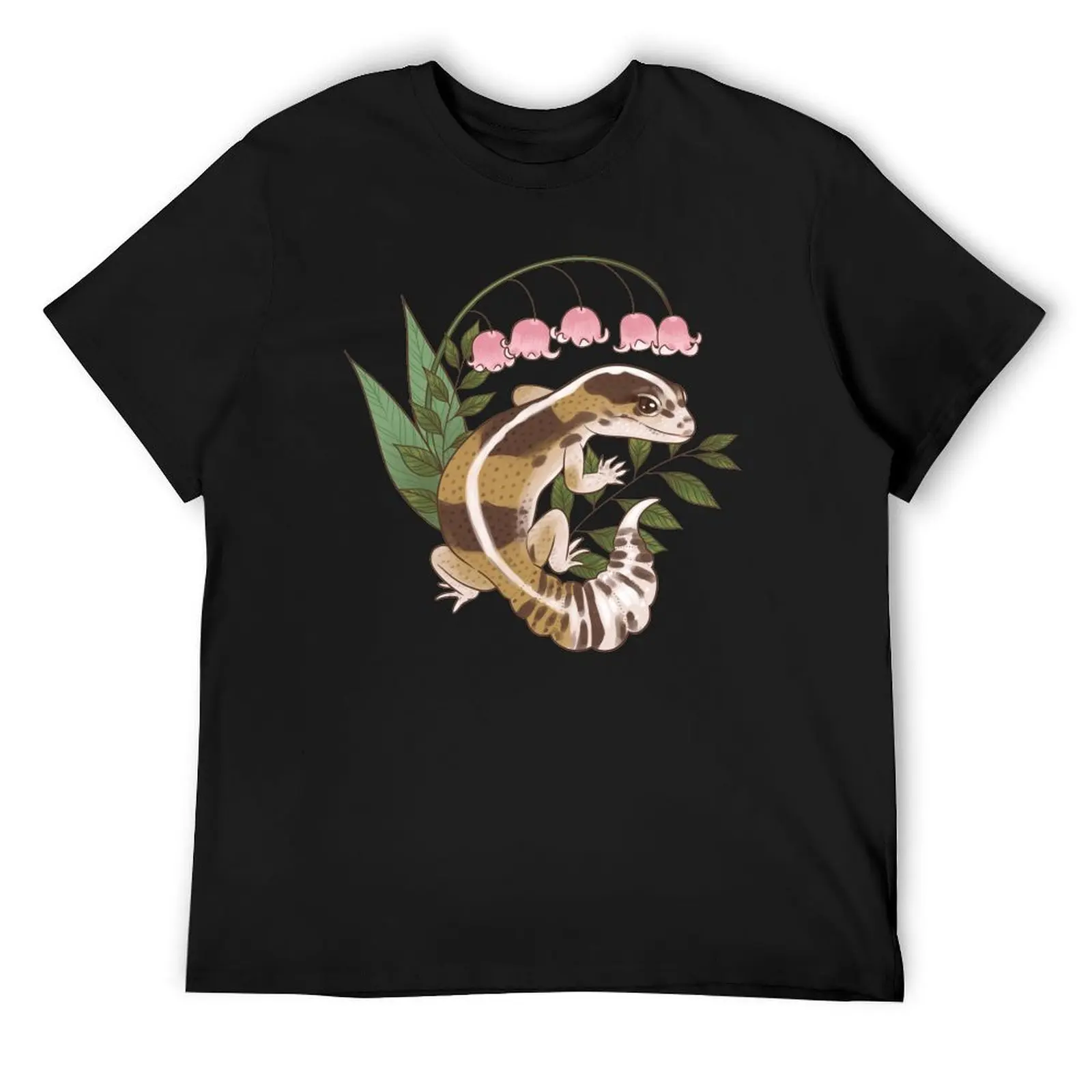 African Fat-Tailed Gecko with Lily of the Valley T-Shirt man t shirt aesthetic clothes sublime shirts men