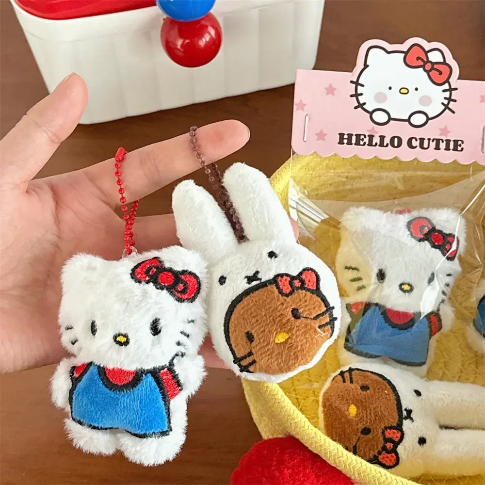 

Cute Cartoon Hello Kitty Plush Toy Pendant Anime Sanrios Doll Girly Heart Bag Car Keychain Accessory Kawaii Brooch Birthday Gift