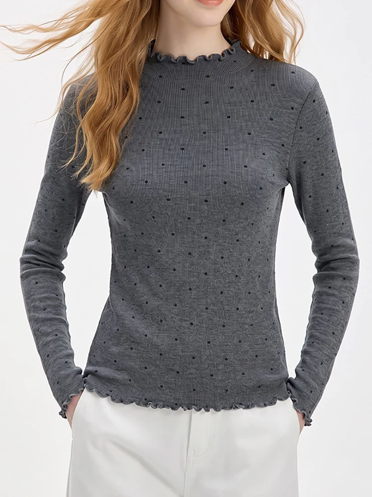 Black fungus polka dot long-sleeved knitted sweater 2026 autumn new style base layer, retro layering women's sweater