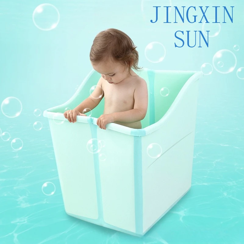 Small Left Right Folding Thickened Child Bath Bucket for Kids Swimming Shower Tub Bath Container for Toddlers Babies