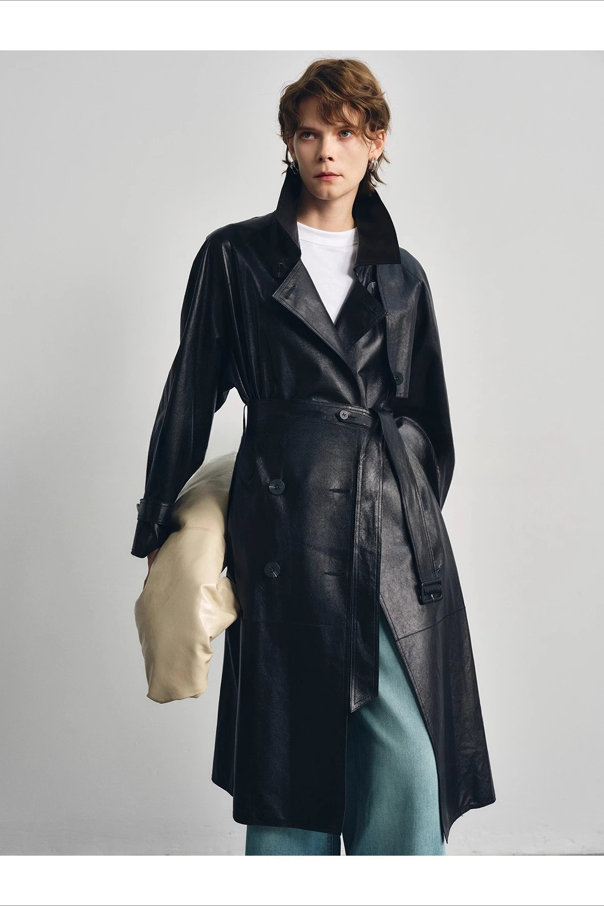 معطف خندق نسائي من الجلد الطبيعي للخريف من YOLANFAIRY طراز أحمر أنجورا مصنوع من جلد الضأن الخاص Duбlenка vrouwska 2025