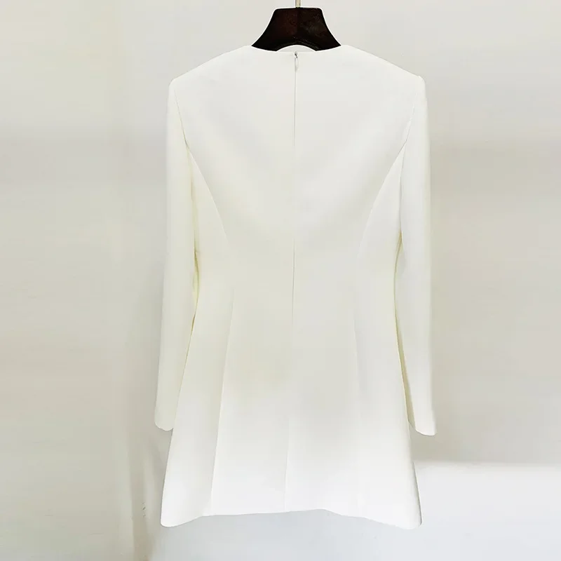 Traje blanco elegante para mujer, Chaqueta larga de oficina, ropa de trabajo de negocios, manga larga, vestido de graduación, 1 pieza