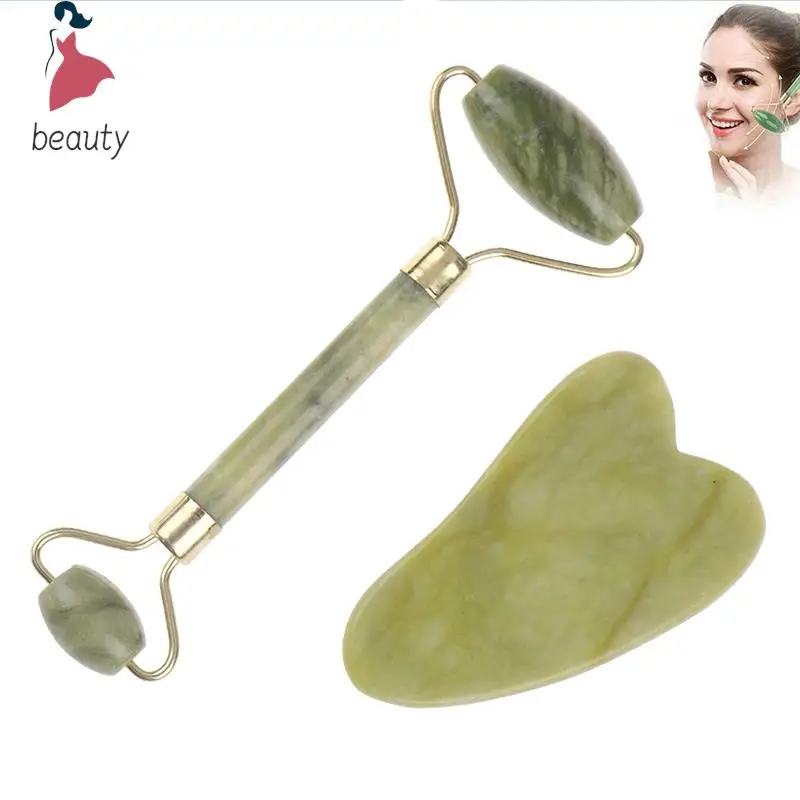 1 Pcs/1 Set GuaSha Roller And Gua Sha Tools By Natural Jade Scraper With Stones For Body Facial Skin Care Tools