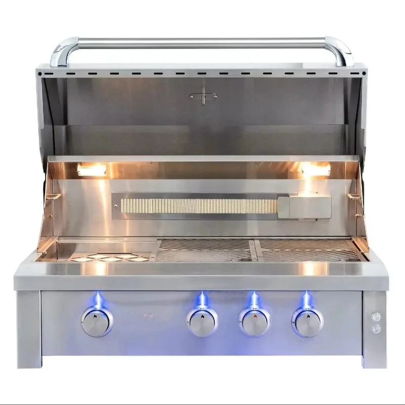 Professional 36-Inch Built-In BBQ Grill 3-Burner Stainless Steel 304 Modern Luxurious Outdoor Cooking Appliance