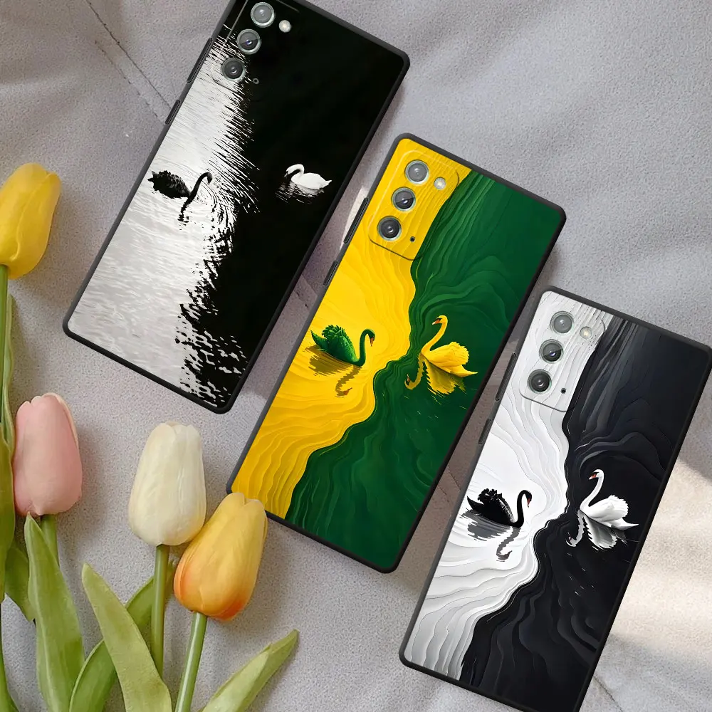 Dark Water Swan Ripple Case for Samsung Galaxy Note 20 Ultra 5G 10 Plus 9 Black TPU Phone Cover M12 J6 Plus J7 J8 J5 Prime Coque