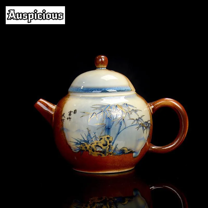 

230ml Handmade Wood-fired Porcelain Teapot Elegant Kiln Change Bamboo Pot Tea Maker Kettle Tea Items Accessories Decoration