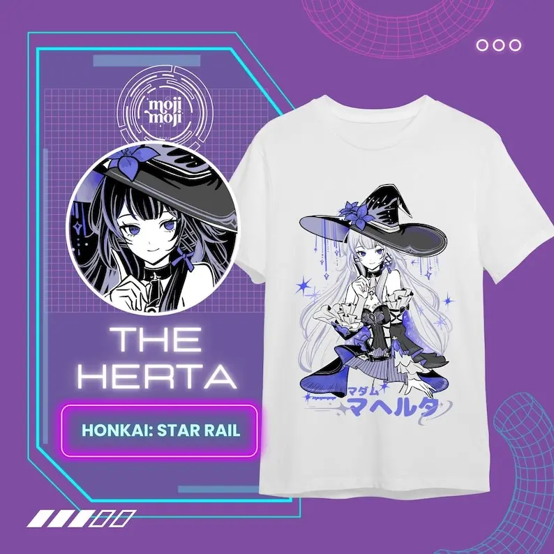 قميص Herta Honkai Star Rail Honkai: تي شيرت Star Rail تي شيرت Herta Merch Herta Fan Art Merch Gamer قميص هدية للاعبين