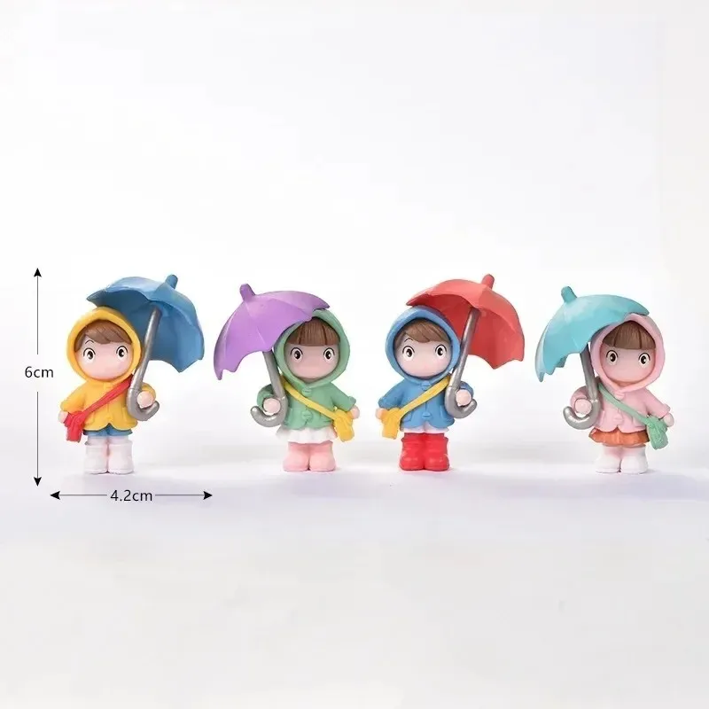 2026-24pc umbrella raincoat girl boy figure decor pvc craft figurine decoration miniature fairy garden ornament pendant