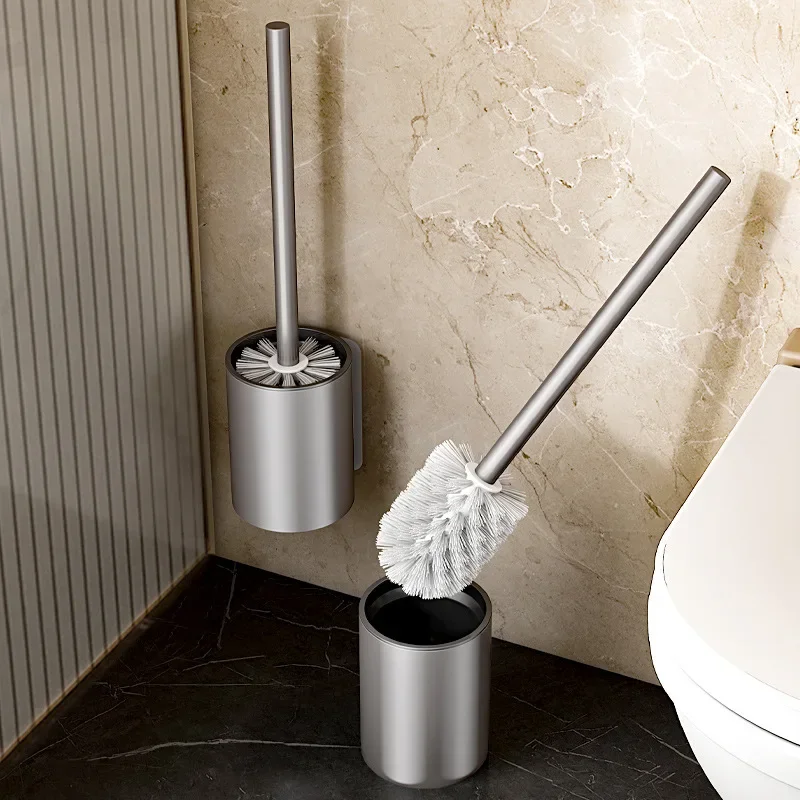 Aluminum toilet brush with no dead corners, long handle cleaning brush, no drilling, wall mounted toilet brush