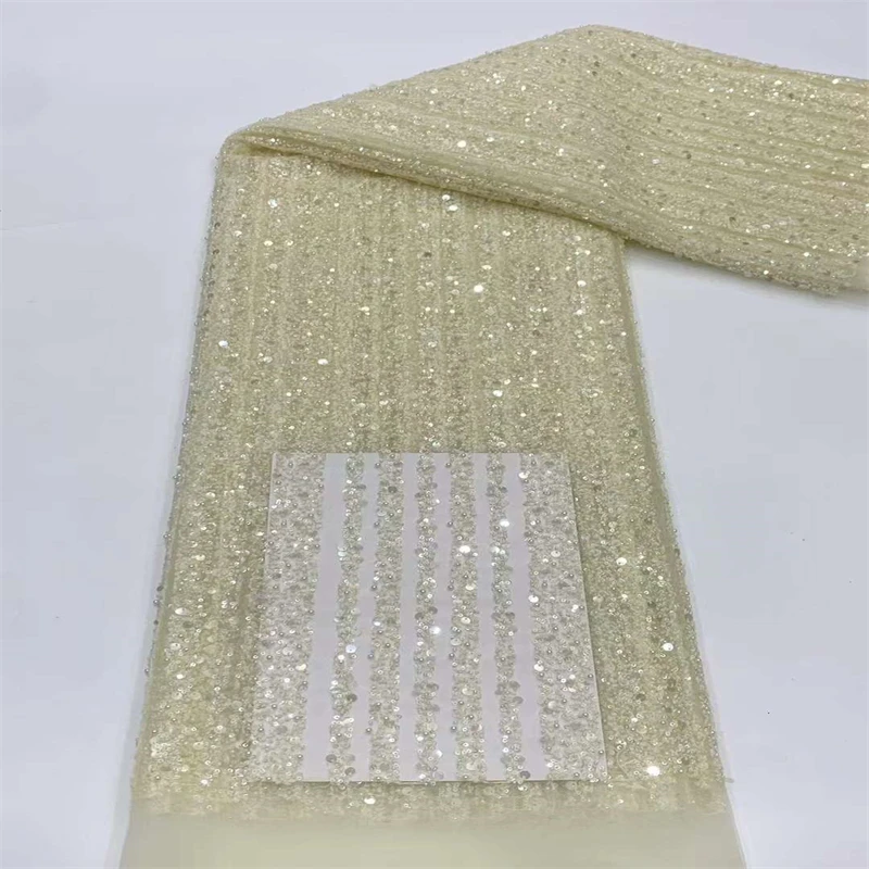 Sequins French African Embroidey Beaded Lace Fabric 2023 High Quality Tulle Lace Fabric For Nigerian Wedding Dress XB-260