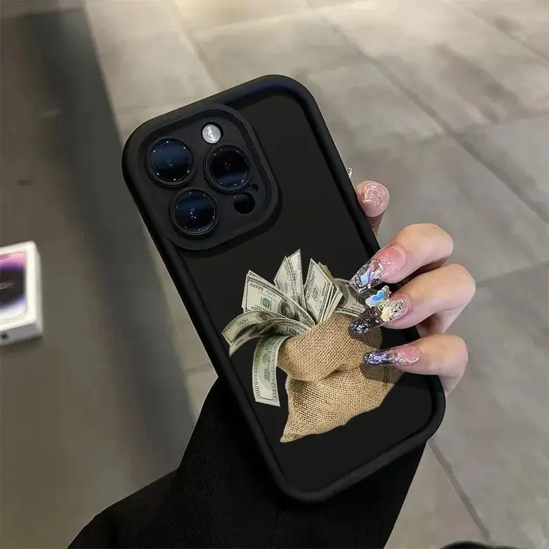 

A sack of money pattern design phone case for iPhone 16 15 14 13 12 11 Pro/ Max/Plus shock-proof rear cover anti-fingerprint