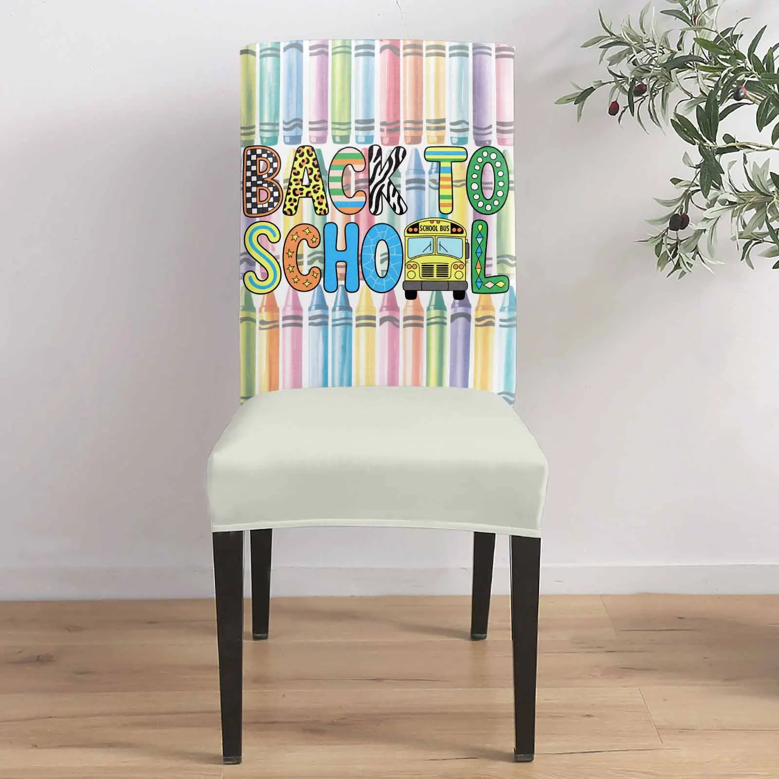 

Watercolor Crayon School Season 4/6/8PCS Spandex Elastic Chair Case For Wedding Hotel Banquet Dining Room