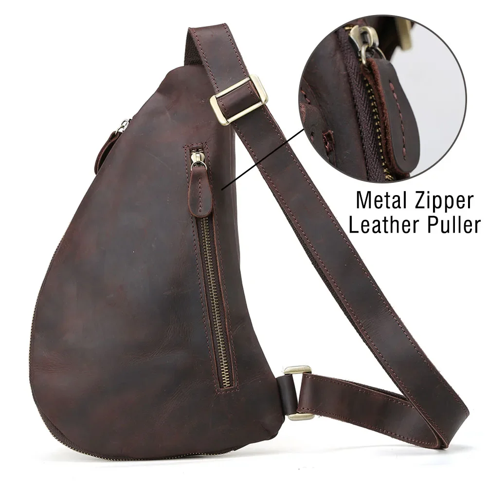 Latest Design Wholesale Vintage Crazy Horse Leather Crossbody Bag Genuine  Men Chest Pack  Sling s