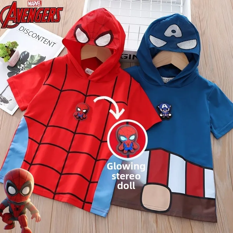 Marvel series cartoon creative anime Iron Man Spiderman boys summer new soft and versatile T-shirt short sleeve cotton loose top