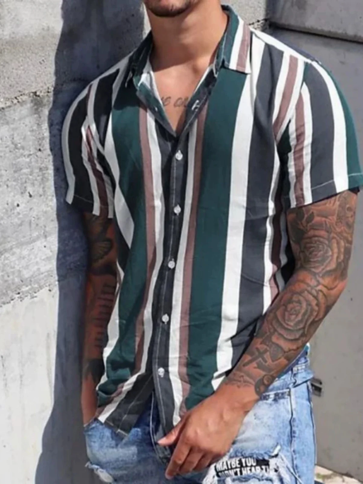 

Loose Striped ort Sve Men's irt Comfortable Casual Sle Faionable Autumn Wear for Middle-Aged Men