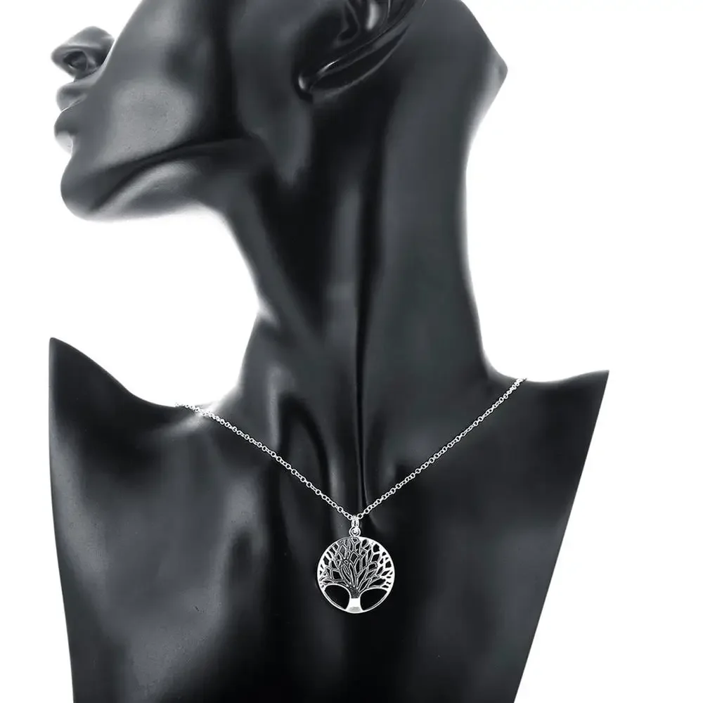 925 Sterling Silver Fashion Jewelry 40-60cm Charm Round tree Pendant Necklace For Women Hot Wedding Birthday Gifts