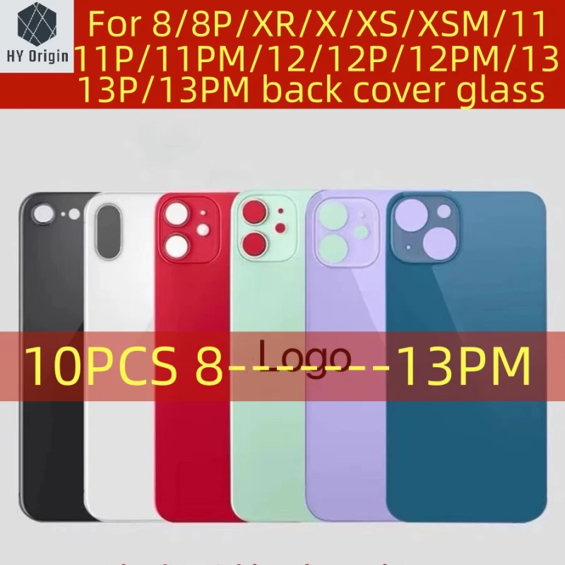 

10pcs for iPhone 8 Plus X XR XS Max 11 PRO 12 PRO Back Shell Door, Large Camera Hole Replacement Rear Battery Glass Cover