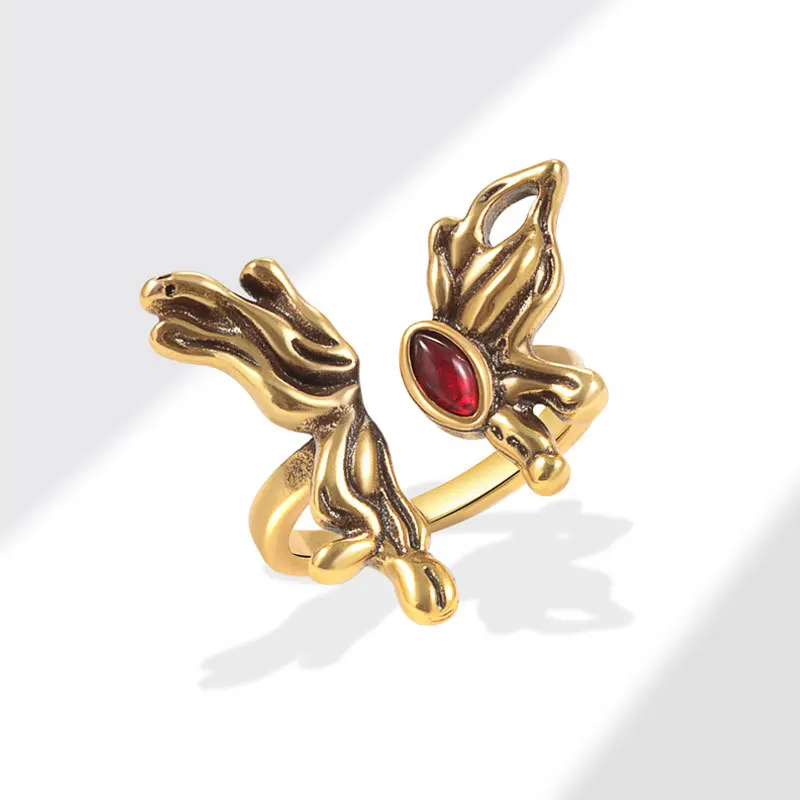 

925 Sterling Silver Vintage Gold Butterfly Open Rings For Women Ladies Luxury Quality Jewelry Wholesale Accessories Jewellery
