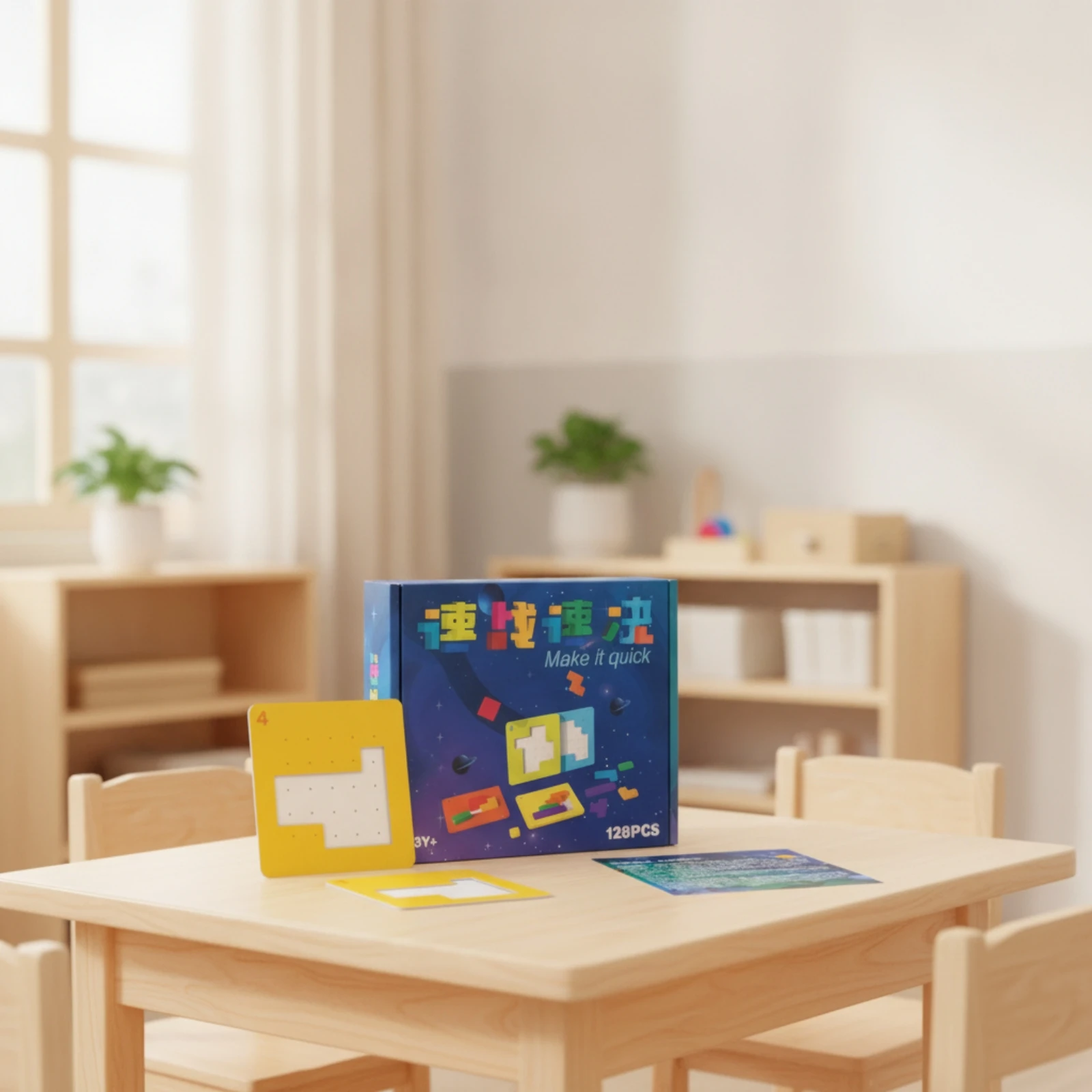 Shape Puzzle with Cards Educational Pattern Block Puzzle Pattern Matching Game Logical Thinking Tabletop Game Problem-Solving