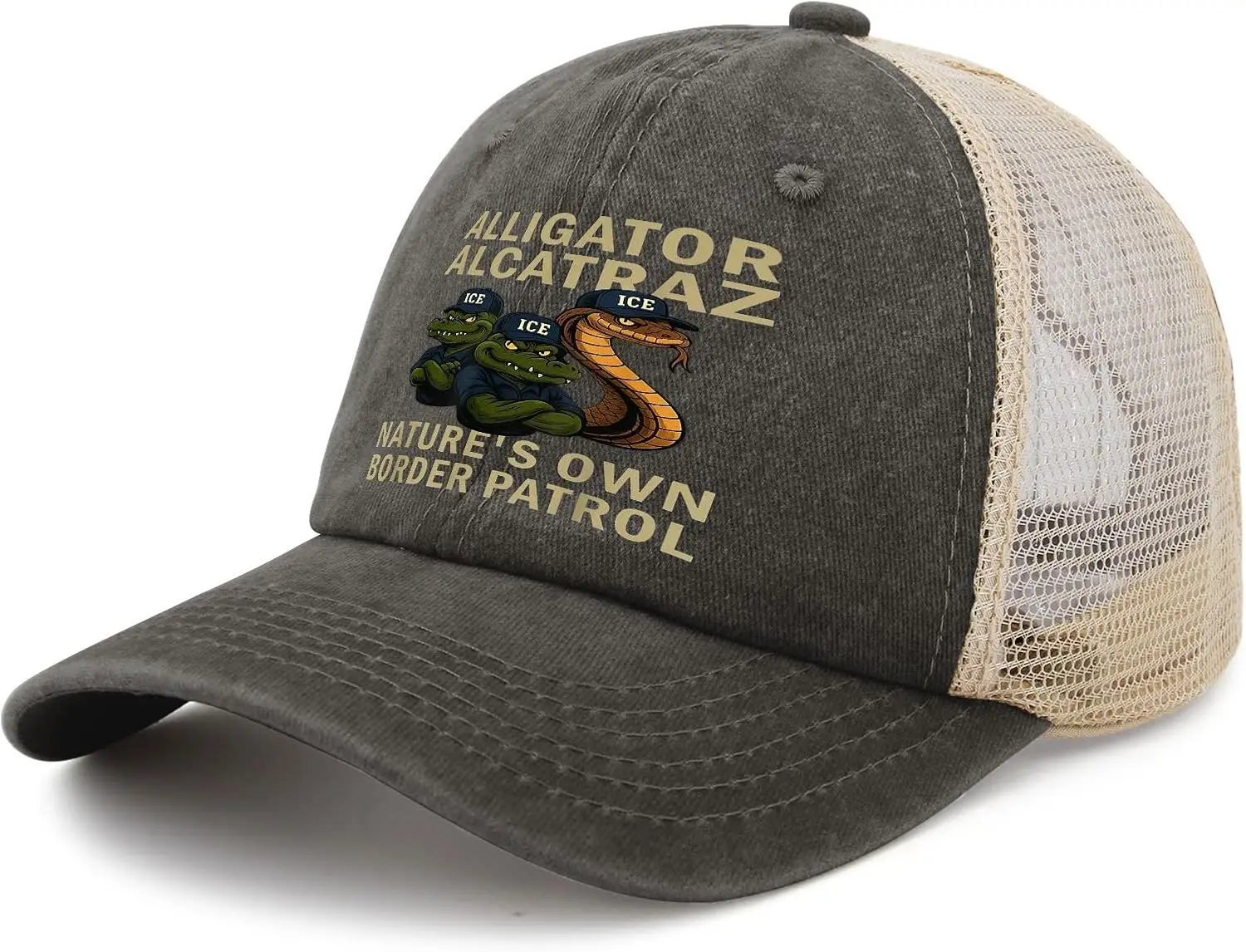 

Alligator Alcatraz Nature’s Own Border Patrol Trucker Hats Funny Cap for Men Women
