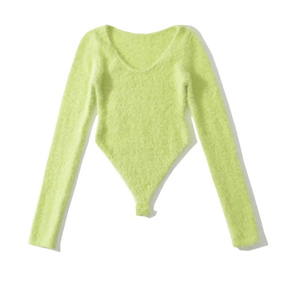 Body peludo cálido redondo Ne Long Sve ropa interior visón falso Sexy Base ajustada irt Street Sle Color puro invierno Faion