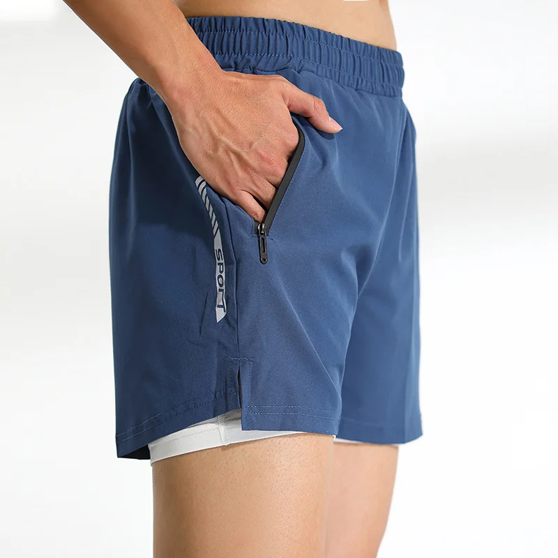 Summer Sale Favorite Navy Blue High Waist Running Shorts Women's 2-in-1 Gym Shorts with Built-in Liner Zipper Pocket