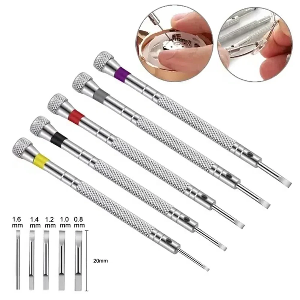 KATWAY 5pcs/set Steel Screwdriver 0.8-1.6mm Portable Band Removal Tools with Mini Link Pins, Watchmaker Repair Kit HH-AA35