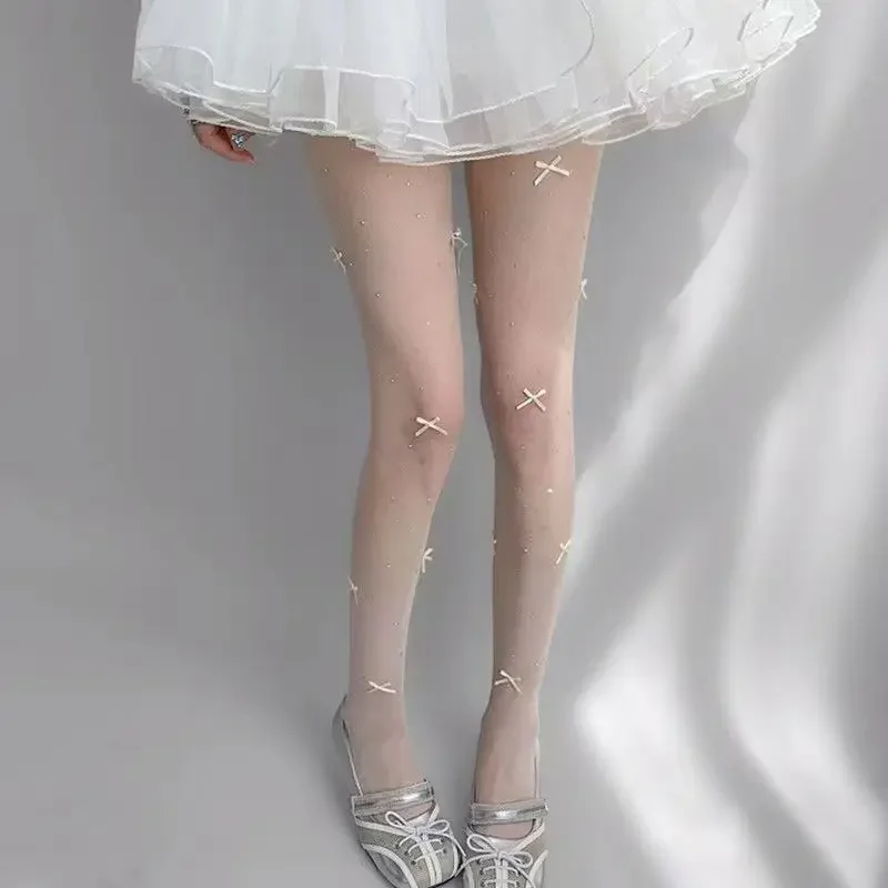 

Japanese Lolita Bowkont Embroidery Pearl Tights Pantyhose Flash Diamond Women Tights JK Styles Sweet Girls Kawaii Cute Stockings