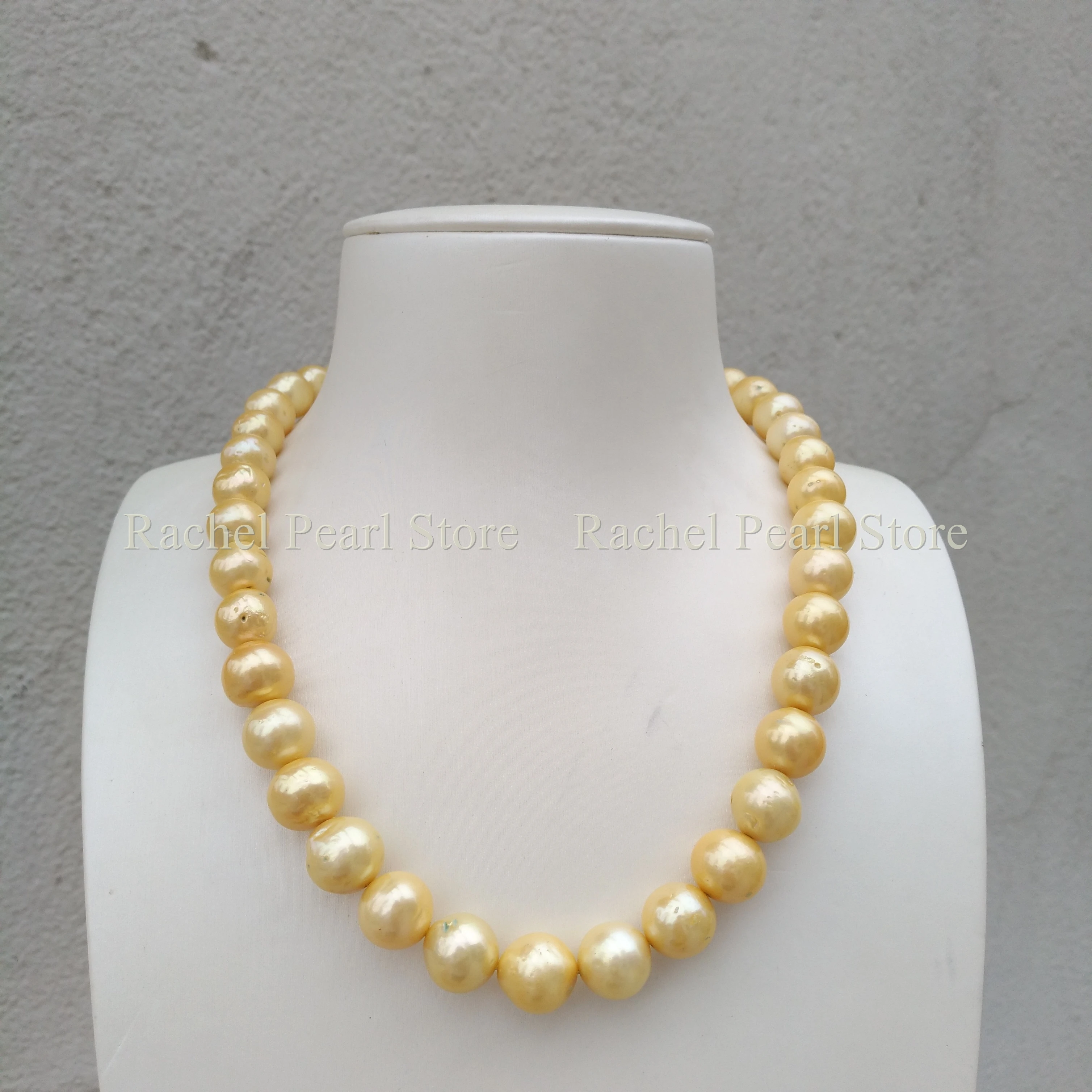 

Elegant Huge 40cm 45cm 10-11mm Genuine Golden Drop Real Natural Sea Water Pearl Necklace For Women Jewelry Wedding Party S925