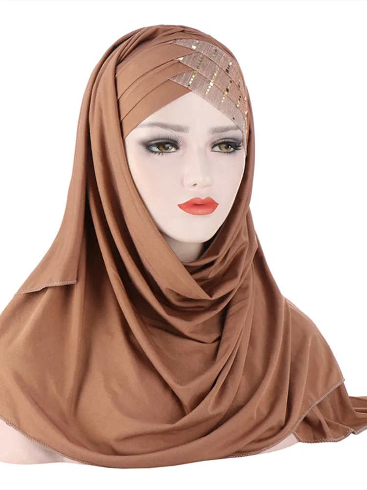 Milch Seide Muslimischen Cap Plain Islamischen Schal Kopf Wraps Stirnband Underscarf Turban Hüte Malaysia Baotou Kappen Pailletten Haar Wrap Schal