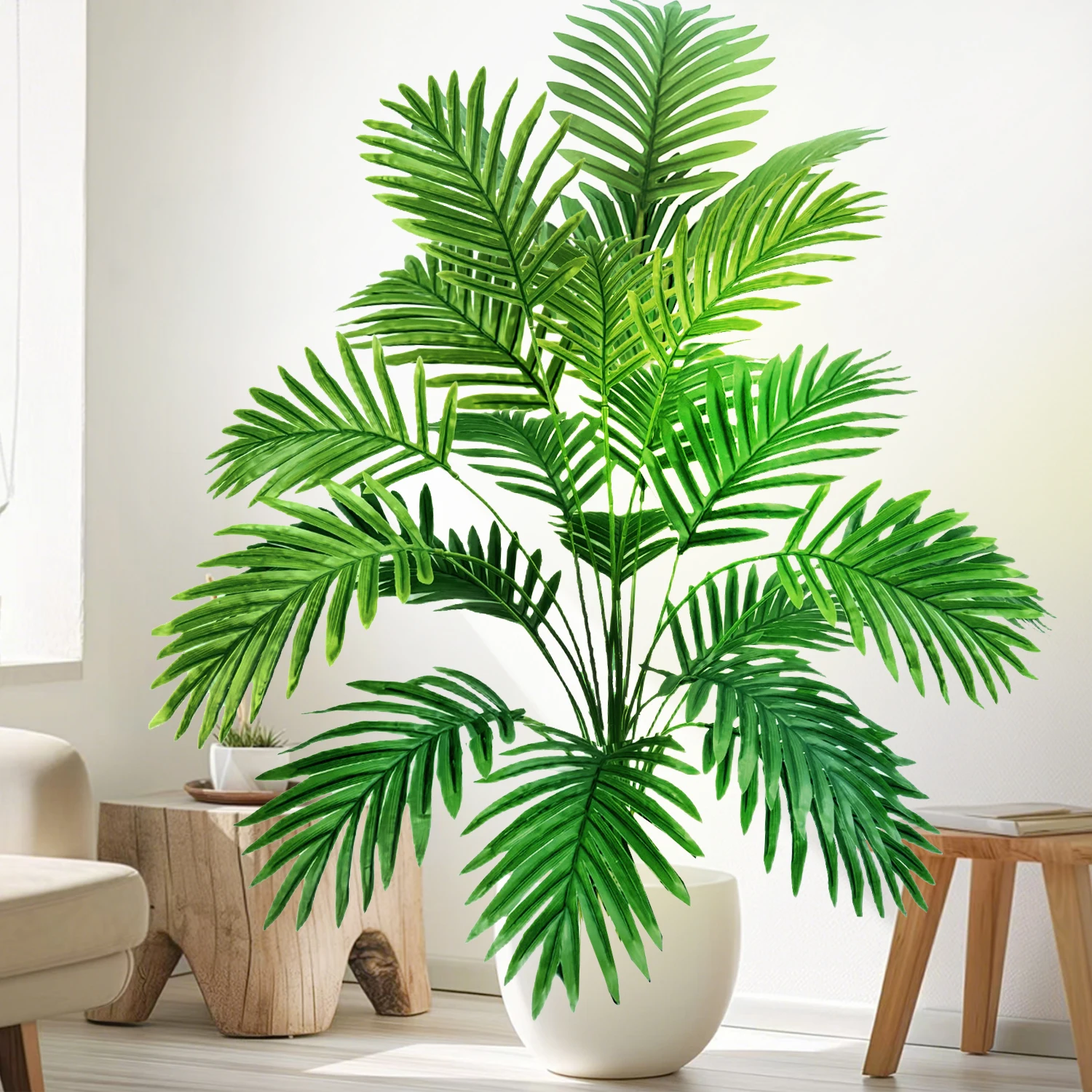 52-125cm/49.2in  Artificial Palm Tree Tropical Fake Plant Green Plastic Palm Leaf Branches Suitable for Home Garden Decoration