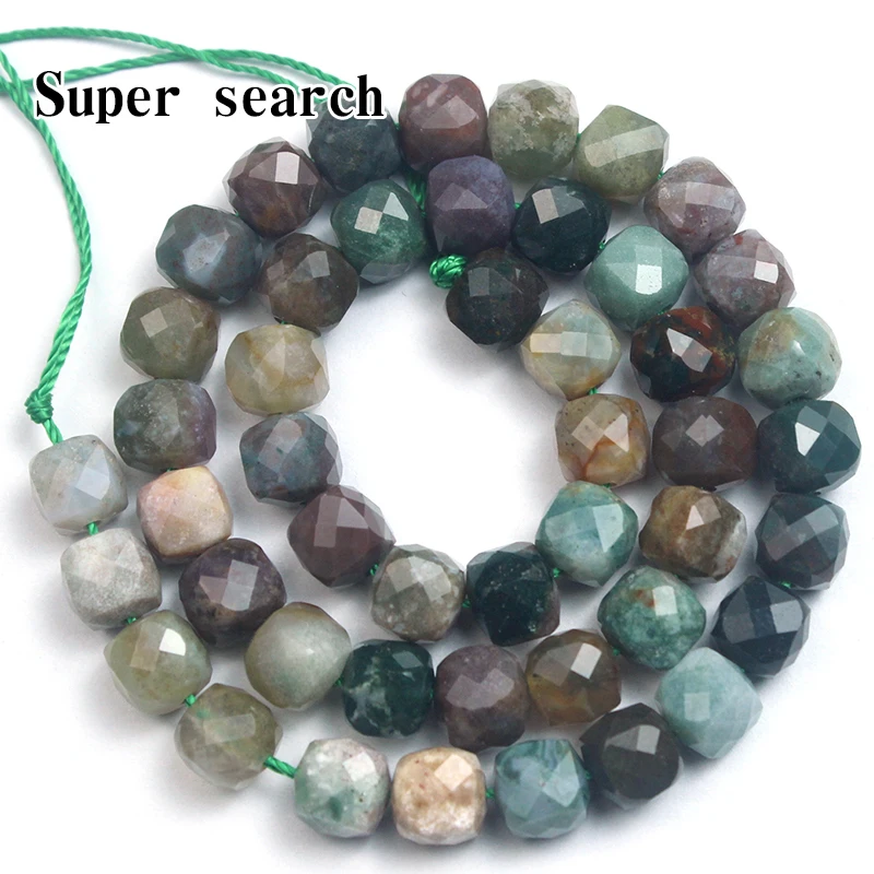 Faceted Indian Agate Stone Crystal Gemstone Scattered Beads Diy Handmade Bracelet Necklace Earrings Cube Beads