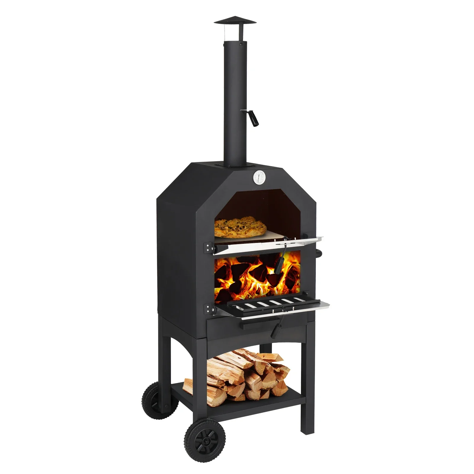 

Outdoor Wood Fired Pizza Oven with Pizza Stone, Pizza Peel, Grill Rack, for Backyard and Camping