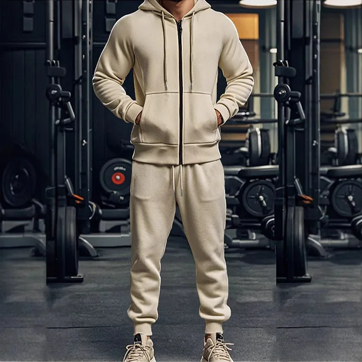 

Новые осенне-зимние мужские однотонные повседневные модные простые базовые комплекты из 2 предметов, толстовки с капюшоном и длинными рукавами, брюки для бега, мужские