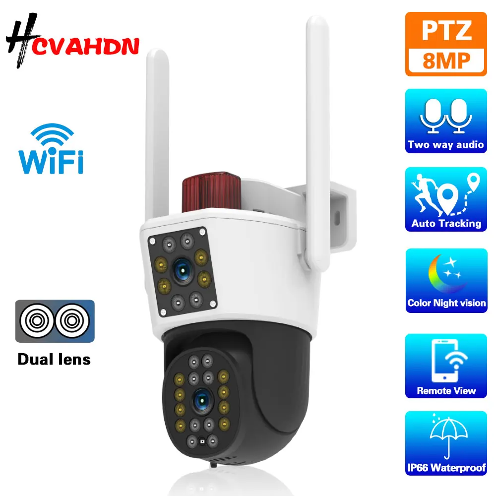 

8MP Dual lens Wifi PTZ IP Camera 4K HD Dual Screen Auto Tracking Outdoor 4MP CCTV Security Video Surveillance Camera Color night